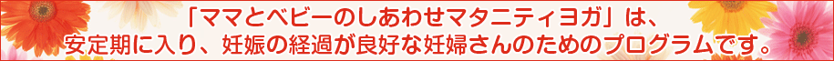 「ママとベビーのしあわせマタニティヨガ」は、安定期に入り、妊娠の経過が良好な妊婦さんのためのプログラムです。